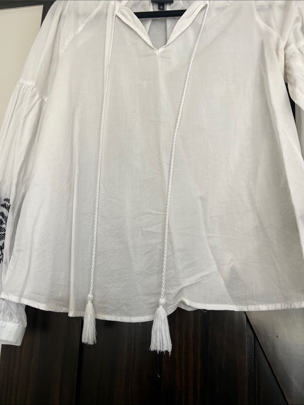 Who What Wear White Peasant Blouse with Black Embroidery - Picture 2 of 5